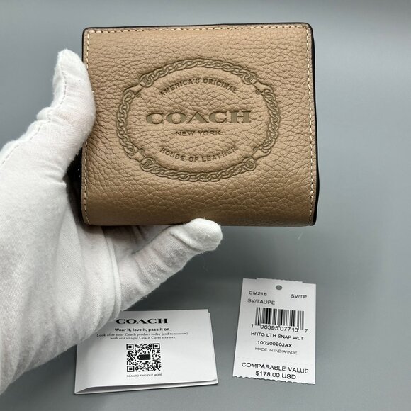 Coach Heritage Snap Wallet in Taupe Leather CM216 NWT - Picture 1 of 14